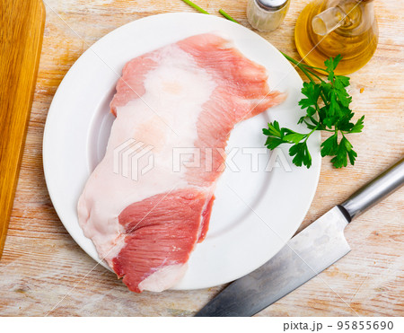 Delicacy raw pork secreto fillet (Secreto de cerdo), special butcher cut Delicacy raw pork secreto fillet (Secreto de cerdo), special butcher cut 95855690