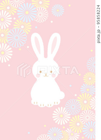 うさぎと菊の花の年賀状向け背景イラスト 95858224