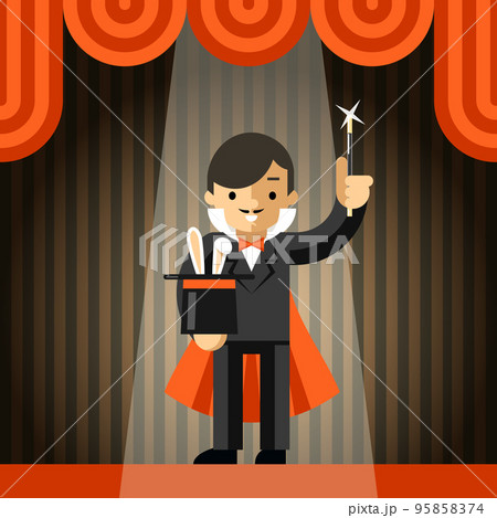 Magician holding top hat with rabbit Magician holding top hat with rabbit 95858374