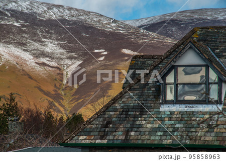 Beautiful mountains Looking through the roof of the house in the Lake District. 95858963