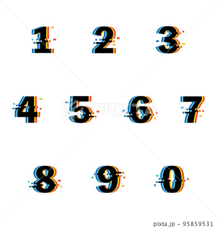 0から9　数字セット デジタルグリッチスタイル 95859531