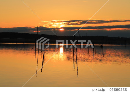 印旛沼の日の出の風景 印旛沼の日の出の風景 95860388