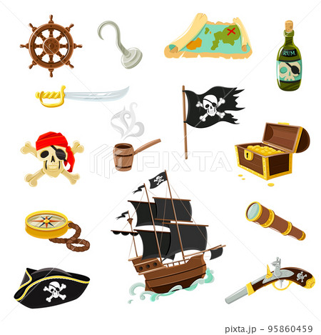 Pirate accessories flat icons set 95860459