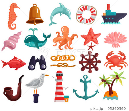 Nautical Elements And Sea Life Collection 95860560