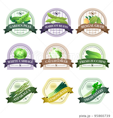 Vegetable and Herbs Flat Labels Set Vegetable and Herbs Flat Labels Set 95860739