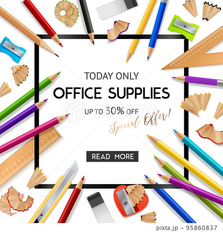 Office Supplies Realistic Background 95860837