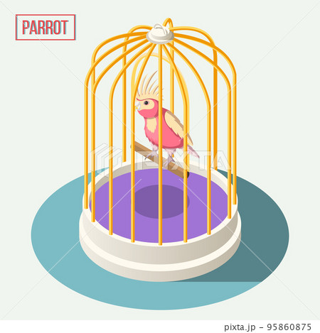 Parrot In Cage Isometric Composition 95860875