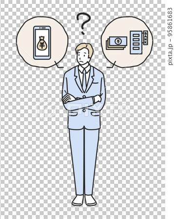 デジタル給与に悩むビジネスマン デジタル給与に悩むビジネスマン 95861683