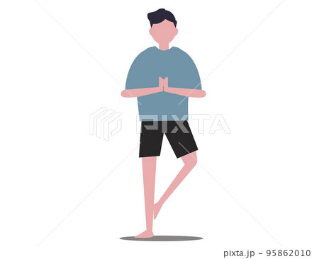 立ってヨガをする男性。ヨガのポーズ, ストレッチ、ジム、瞑想、運動。イラスト 立ってヨガをする男性。ヨガのポーズ, ストレッチ、ジム、瞑想、運動。イラスト 95862010