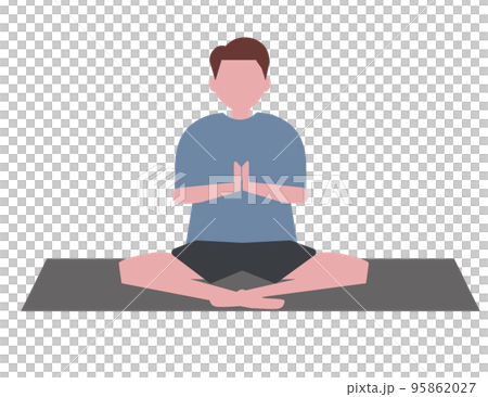 あぐらをかいてヨガをする男性。座禅、ヨガのポーズ, ストレッチ、ジム、瞑想、運動。イラスト あぐらをかいてヨガをする男性。座禅、ヨガのポーズ, ストレッチ、ジム、瞑想、運動。イラスト 95862027