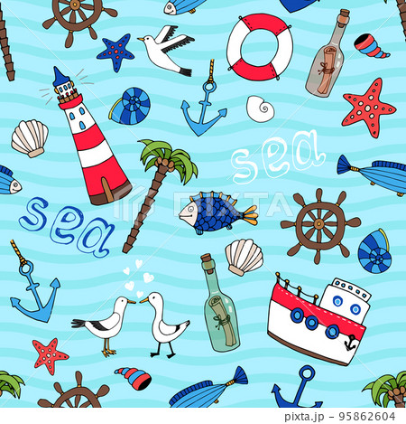 Nautical seamless pattern in retro style 95862604