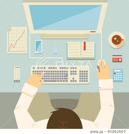 Businessman working at his desk 95862607