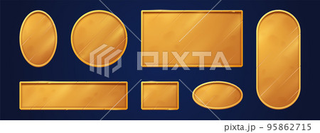 Gold game signs, name plates, empty golden plaques Gold game signs, name plates, empty golden plaques 95862715