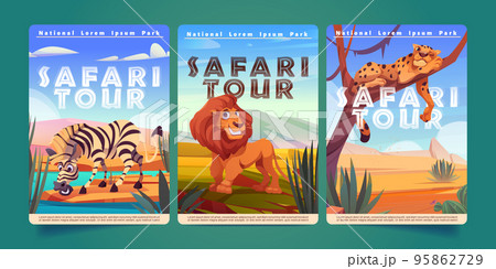 Safari tour posters with zebra, lion and cheetah Safari tour posters with zebra, lion and cheetah 95862729