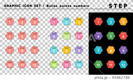 步驟標題項目符號圖標集(步驟 1 到 12)/顏色變化 步驟標題項目符號圖標集(步驟 1 到 12)/顏色變化 95862786