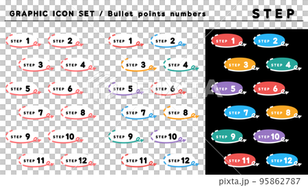 步驟標題項目符號圖標集(步驟 1 到 12)/顏色變化 步驟標題項目符號圖標集(步驟 1 到 12)/顏色變化 95862787