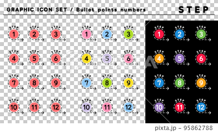 ステップ 見出し 箇条書きアイコン セット(STEP 1〜12)/カラーバリエーション ステップ 見出し 箇条書きアイコン セット(STEP 1〜12)/カラーバリエーション 95862788