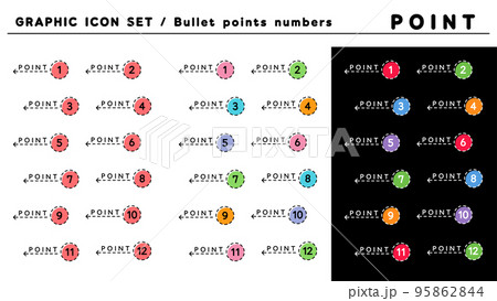 ポイント 見出し 箇条書きアイコン セット（POINT 1〜12）／カラーバリエーション 95862844