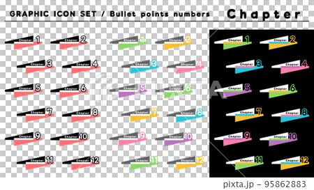 チャプター 見出し 箇条書きアイコン セット（Chapter 1〜12）／カラーバリエーション 95862883
