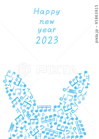 音符で作ったうさぎのシルエット 2023年年賀状 水色 縦 音符で作ったうさぎのシルエット 2023年年賀状 水色 縦 95863915