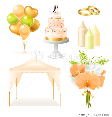 Realistic Wedding Elements Set Realistic Wedding Elements Set 95864360