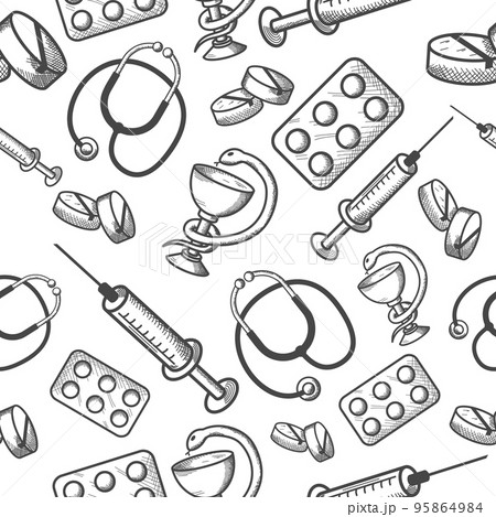 Seamless background of medical items 95864984
