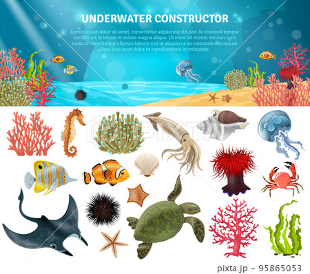 Sea Life Constructor Isolated Icons Set Sea Life Constructor Isolated Icons Set 95865053