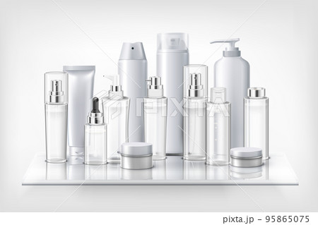 Cosmetics Bottles On Shelf Cosmetics Bottles On Shelf 95865075