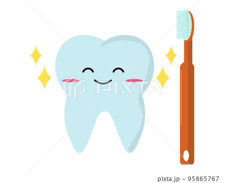 綺麗な歯と歯ブラシ 歯磨き 健康な歯 イラスト のイラスト素材