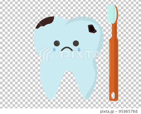 虫歯の歯と歯磨き。虫歯菌、歯を磨く. 歯磨きを怠る、ブラッシング、歯磨き。イラスト	 95865768