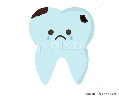 泣く虫歯の歯 痛い 悲しい 不健康な歯 イラスト のイラスト素材
