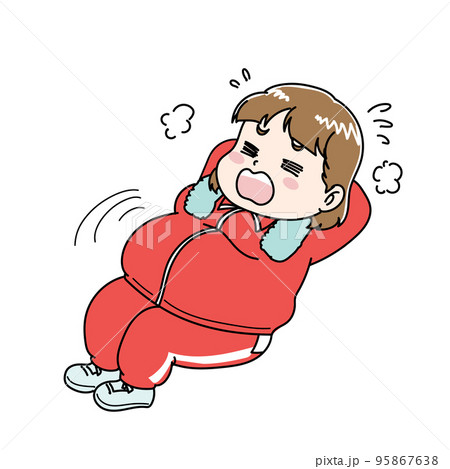 筋トレをするメタボ気味な女性のダイエットイラスト 95867638