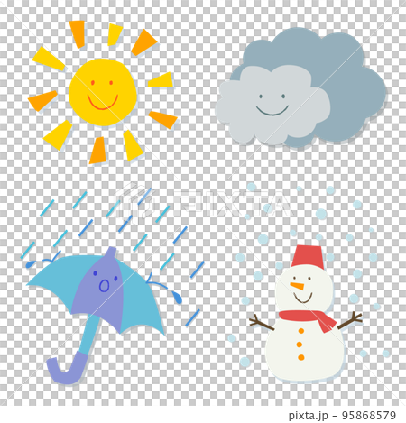 お天気マークのセット（晴れ・曇り・雨・雪）のイラスト素材 [95868579] - PIXTA