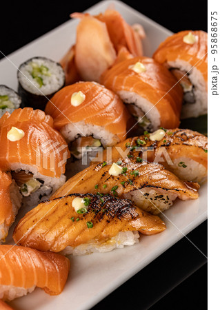 Nigiri sushi with salmon. Nigiri sushi with salmon. 95868675