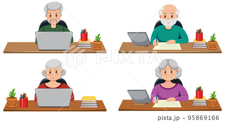 Different old people sitting in front of computer 95869166