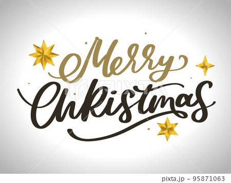 Merry christmas hand lettering calligraphy isolated on white background. Vector holiday illustration element. Merry Christmas script calligraphy 95871063