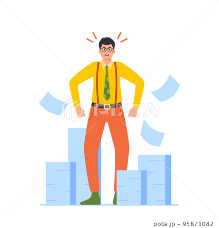 Overworked Businessman Feel Frustrated at Huge Stack of Documents around. Workaholic Office Character, Overload Employee 95871082