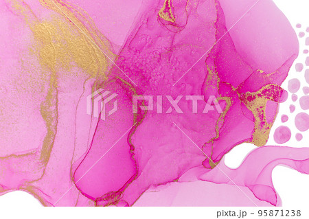 Watercolor pink waves and swirls with golden streak 95871238