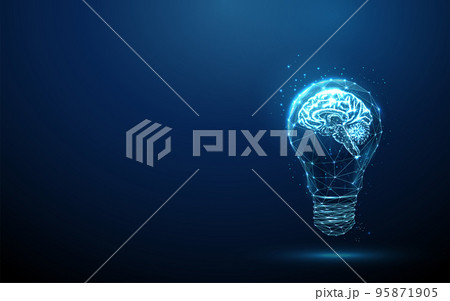 Abstract blue glowing light bulb with brains...のイラスト素材 [95871905] - PIXTA
