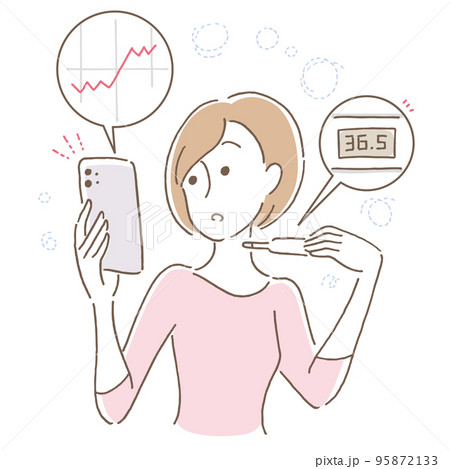 体温の記録をつける女性(ピンク) 体温の記録をつける女性(ピンク) 95872133