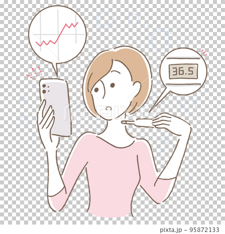 体温の記録をつける女性(ピンク) 体温の記録をつける女性(ピンク) 95872133