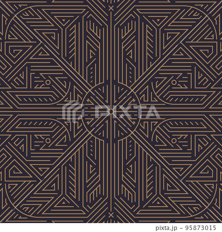 Vector art deco gold black seamless pattern. Geometric line vintage motif. Elegant luxury design for wallpaper print, packaging, wrapping paper, package, wedding gift. 95873015