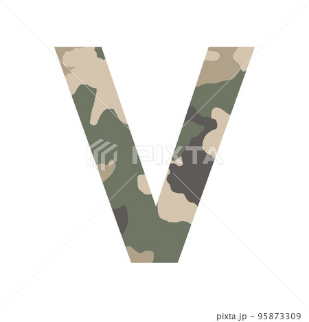 English alphabet letter V, khaki style isolated on white background - Vector 95873309