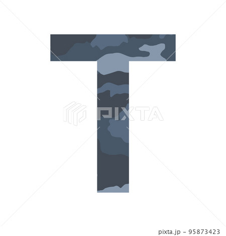 English alphabet letter T, khaki style isolated on white background - Vector 95873423