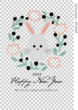 Scandinavian illustration of flowers and rabbit New Year's card design Scandinavian illustration of flowers and rabbit New Year's card design 95874126
