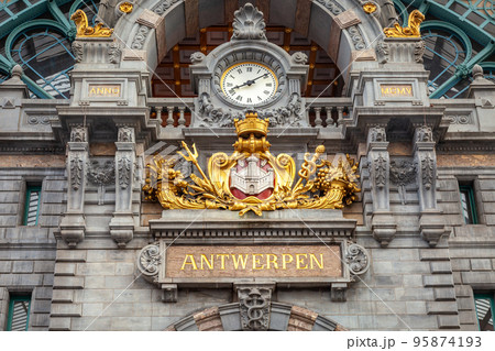 Ornate Antwerp Central Train Station indoors, Belgium Ornate Antwerp Central Train Station indoors, Belgium 95874193