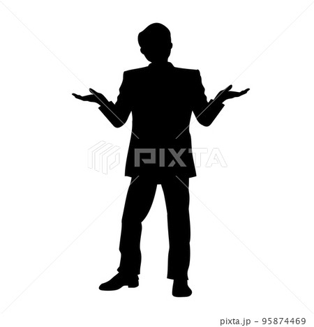 分からないポーズをとるサラリーマンのシルエットイラスト 95874469