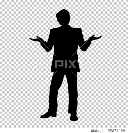 分からないポーズをとるサラリーマンのシルエットイラスト 95874469