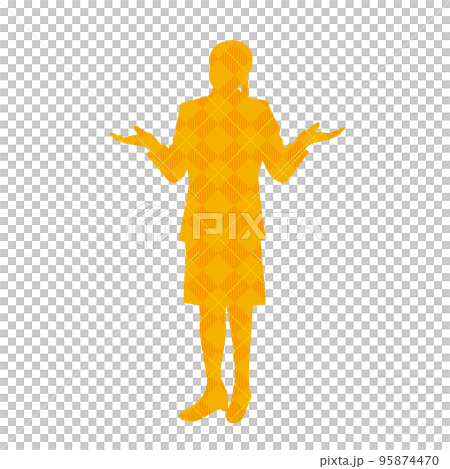 分からないポーズをとるビジネスウーマンのシルエットイラスト　チェック柄 95874470