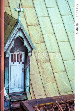 Strasbourgs attic door closed from above gothic cathedral Alsace, France Strasbourgs attic door closed from above gothic cathedral Alsace, France 95874495
